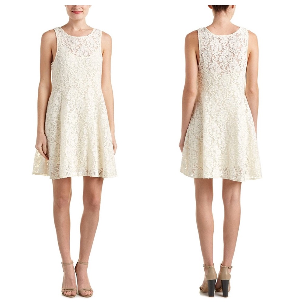 Free People Womens Miles of Lace Ivory Sleeveless Shift Dress size Small